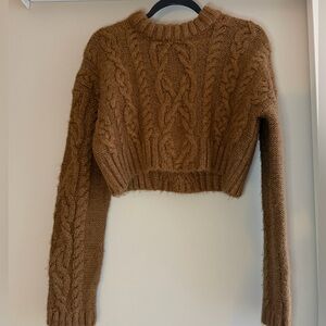 Zara Brown Cable Knit Sweater- cropped